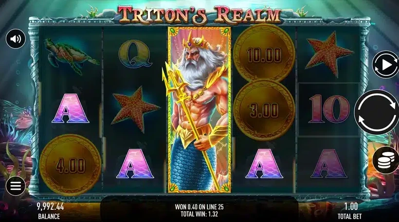 Функция бесплатных вращений активируется в игровом автомате Triton's Realm от компании Gamebeat.
